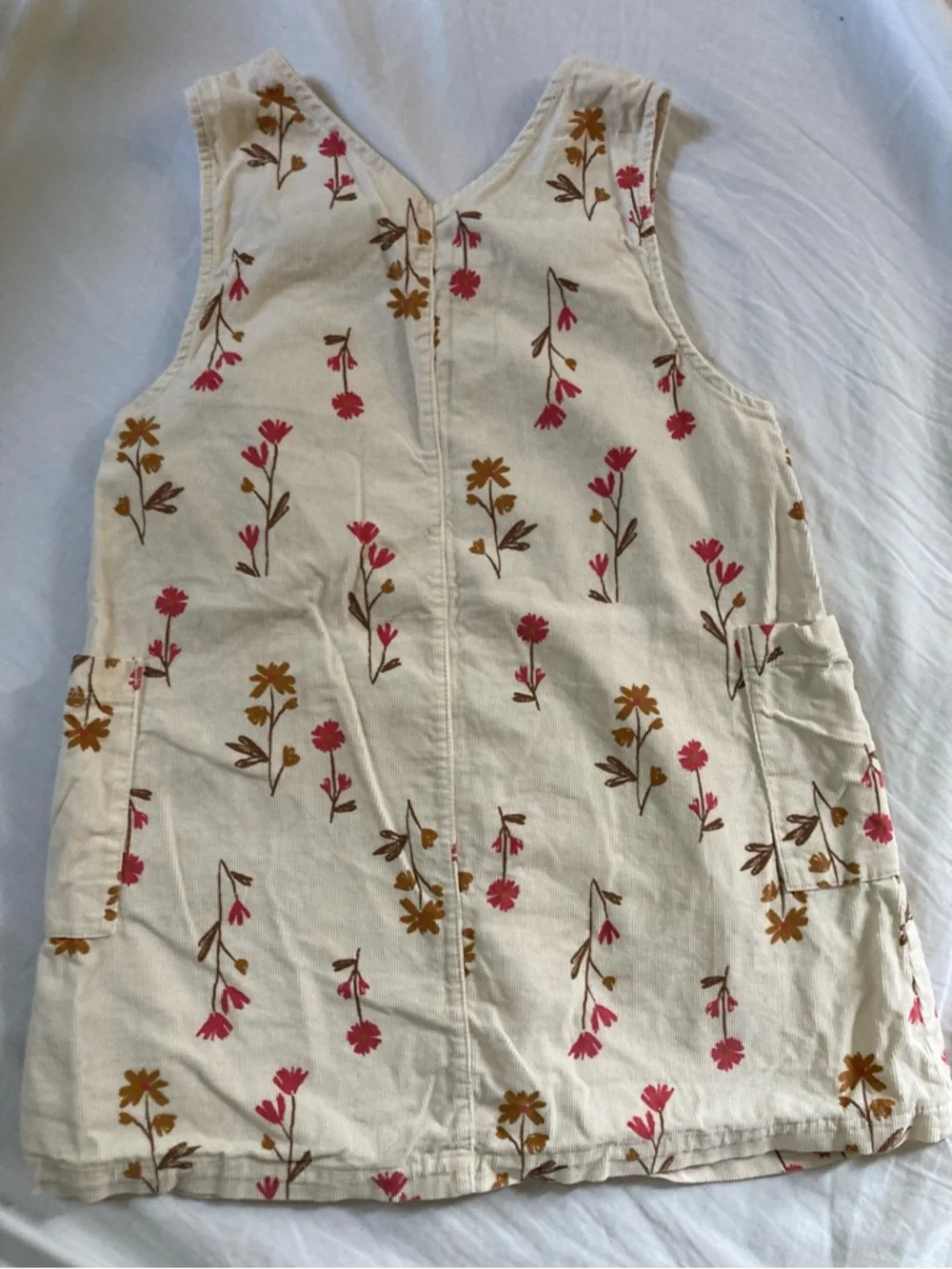 Carter's 100% Cotton Cream Corduroy Style Sleeveless Floral Dress w/Pockets